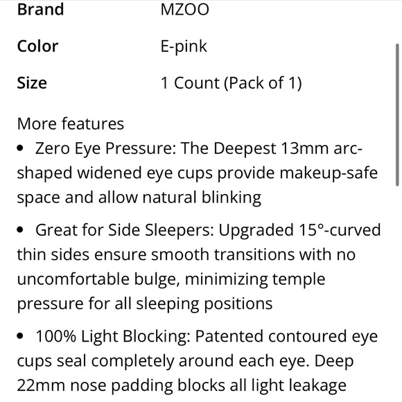 MZOO Pink Sleep Mask - Picture 2 of 3